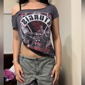 Y2K off shoulder vintage biker tee